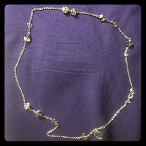 Long silver necklace with crystal beads